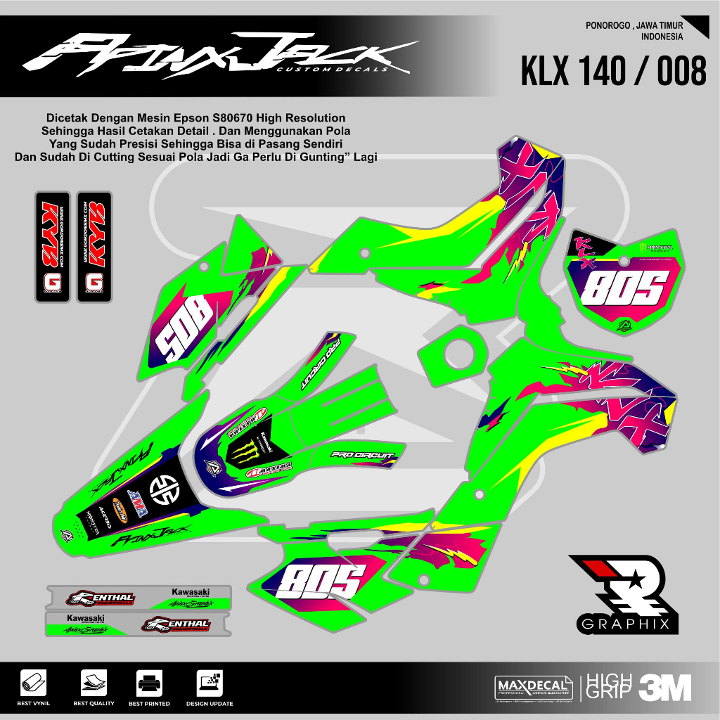 DECAL KLX 140 SUPER GLOSSY KODE 008 - DECAL STICKER KLX - STICKER KLX MURAH - DECAL KLX MURAH