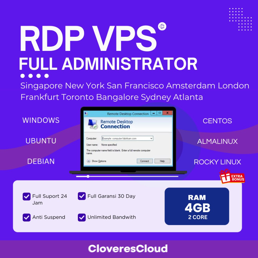 RDP/VPS 4GB 2CORE MURAH AKTIF 3 BULAN BERGARANSI FULL AKSES