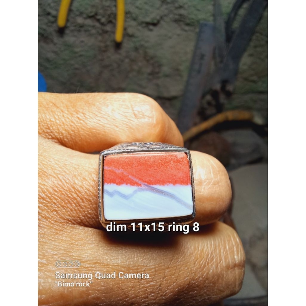 cincin batu akik Natural merah putih klawing
