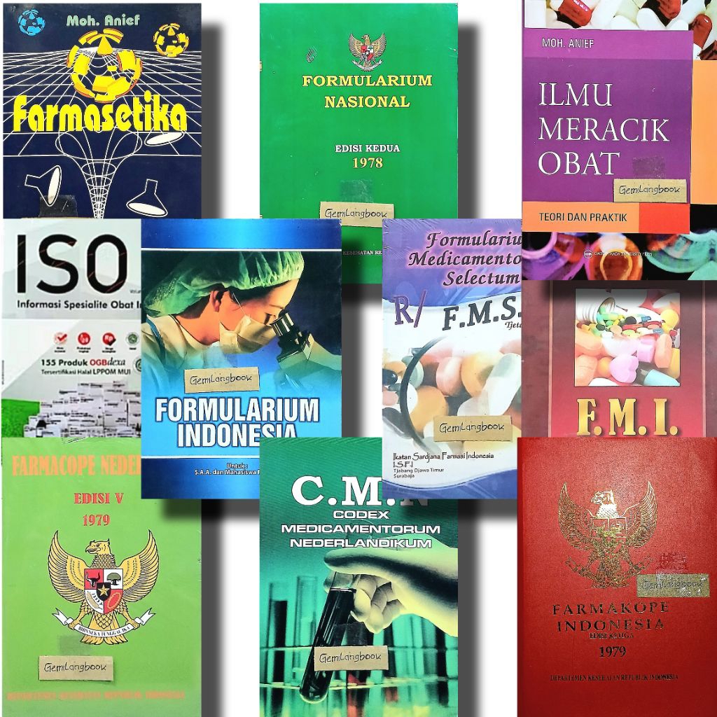 Paket 11 Farmasi ( ISO, FI3, F.M.S, FORNAS, ILMU RESEP VAN DUIN, FARMASETIKA, FOI, IMO, C.M.N, F.M.I