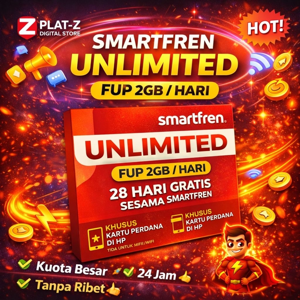 Kuota Unlimited SMARTFREN 28Hari FUP 5GB/Hari + Gratis Nelpon Sesama Smartfren