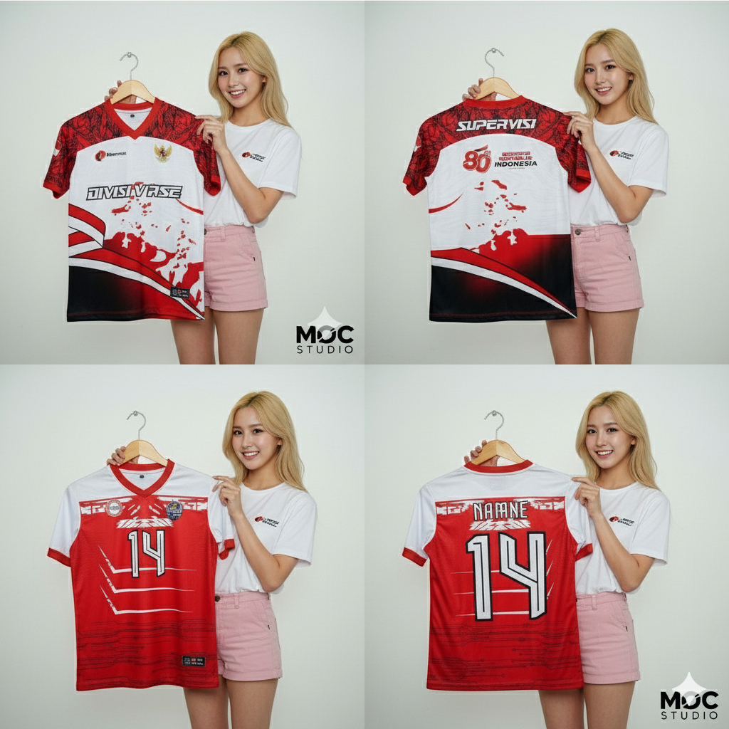 MOC JERSEY Jersey Voli Cewek Merah Putih Big Size Jumbo Premium FullPrinting Custom