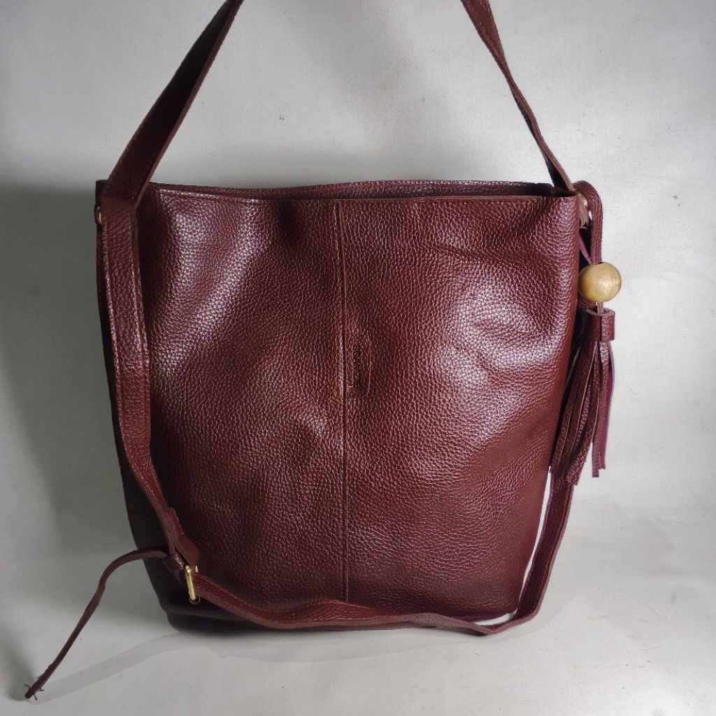 Tas Selempang Wanita Ssamzie Burgundy Shoulder Sling Kulit Jeruk