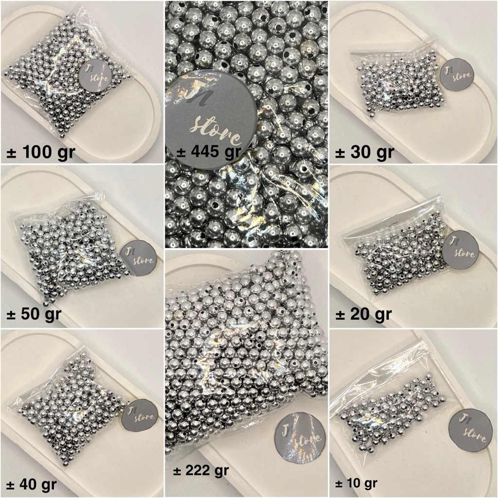 Manik-manik Mote Mutiara Silver 6mm 100gr, 222gr / 1/2pon & 445gr / 1 pon