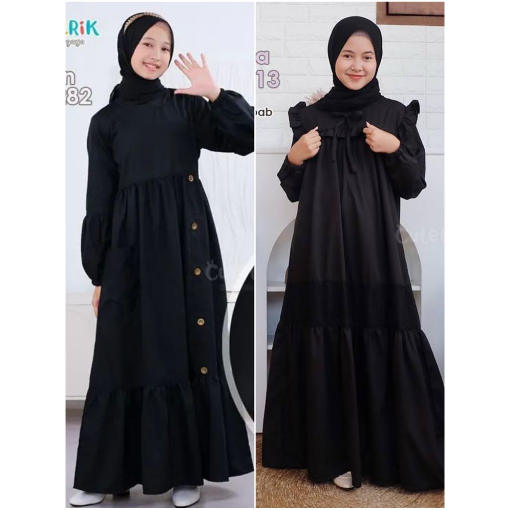 KOREAN STYLE Gamis Hitam/ Gamis Kimira Hitam Cutetrik/ Gamis Kinan Cutetrik/ Gamis Hitam Polos