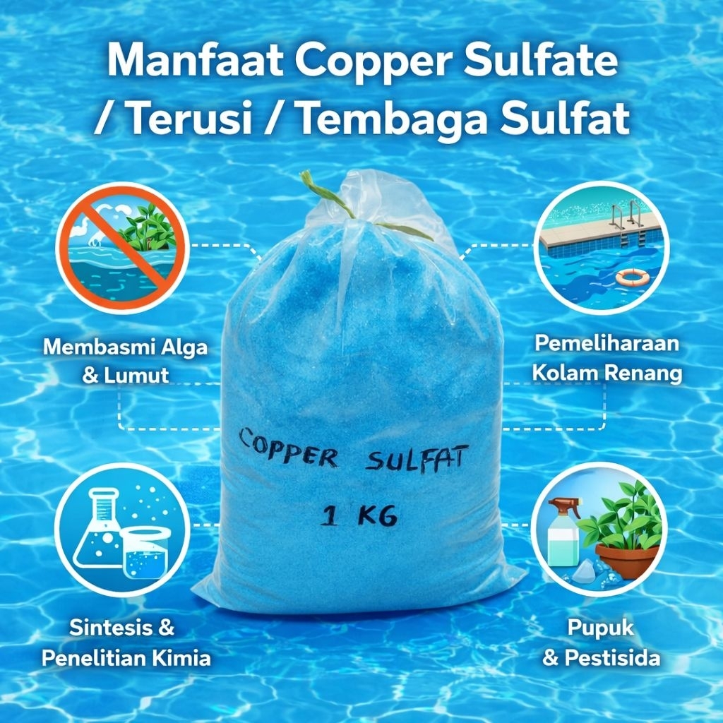 Copper Sulfate / Terusi / Cuso4 Tembaga Sulfate Anti Lumut Pembunuh alga Fungisida - Pewarna Biru Ko