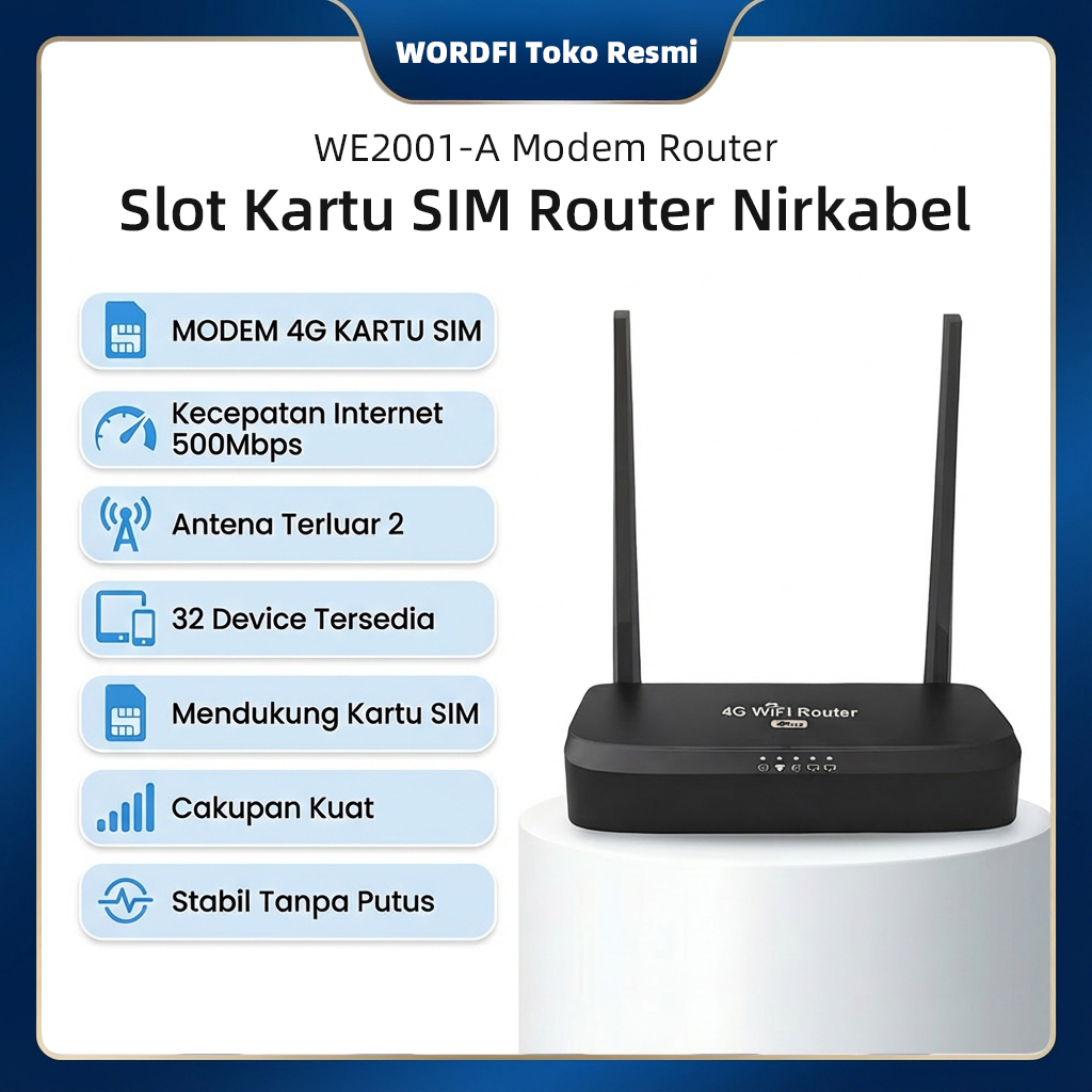Toko Resmi WORDFI Router 4G Mendukung Kartu SIM dengan Firewall Terintegrasi