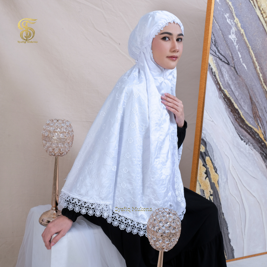 Syafiq Bergo Hijab Instan Saku Umroh Haji Bahan Sutra Bordir Premium Renda Series Syafiq
