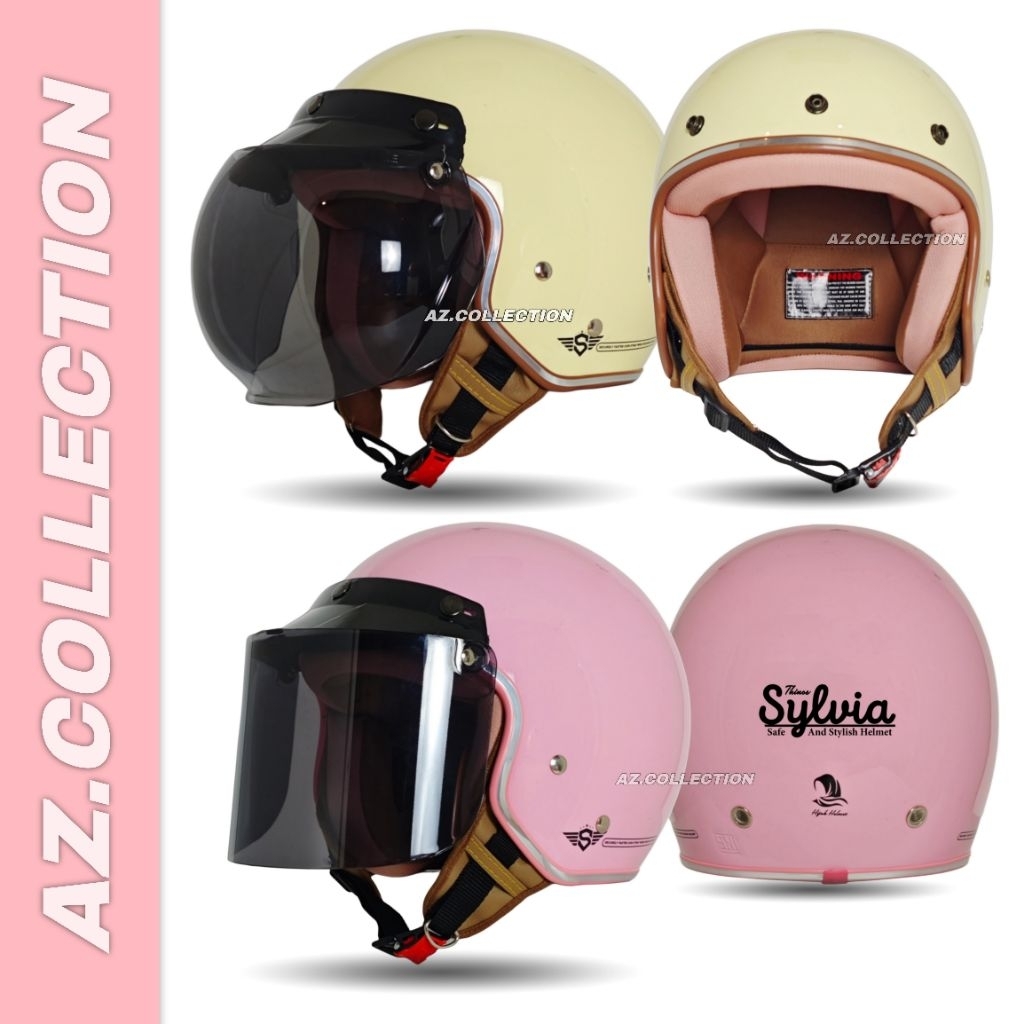 Helm Dewasa Cewek Bogo Hijab Ori Polos List Chrome Full Leher SNI Busa Premium Warna Pink Coral