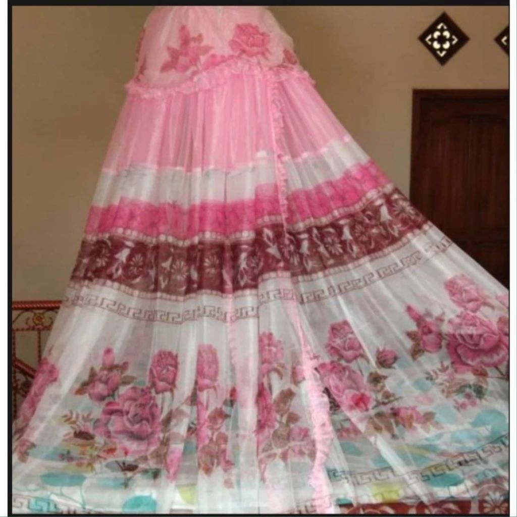 Kelambu Gantung Motif Bunga Super Jumbo 200x200 tinggi 300cm Kelambu Pengantin Mewah Elegan