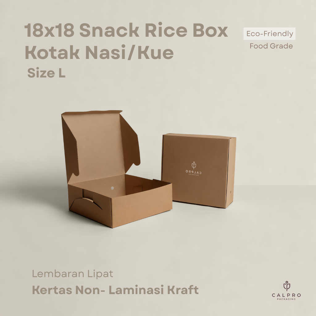 Calpro - 18 x 18 Snack Rice Box I Dus Kotak Makan Cemilan Kue Basah / Kering Besar, Usaha Kuliner Ja