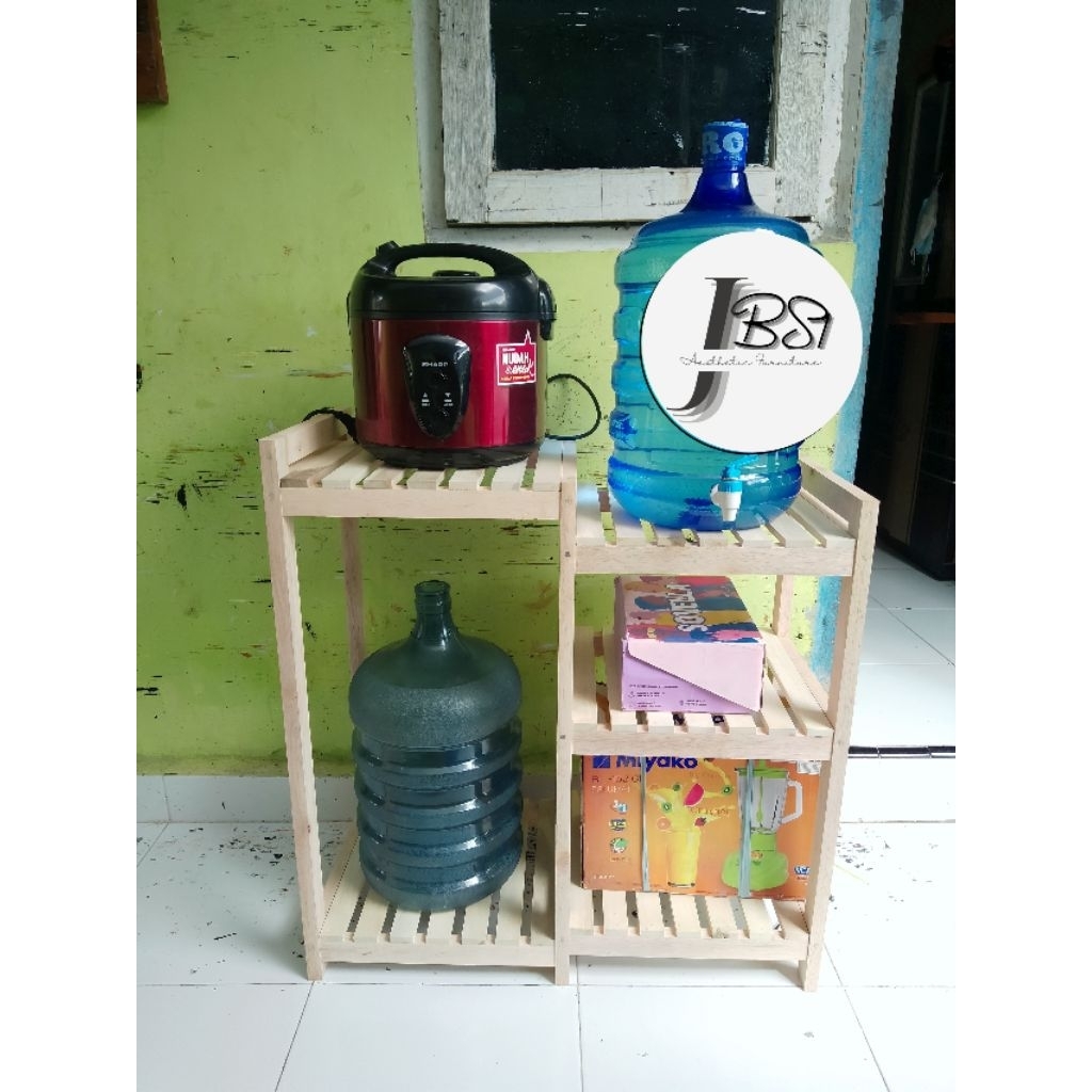 Rak Kayu Rice Cooker dan Galon + Pompa Minimalis