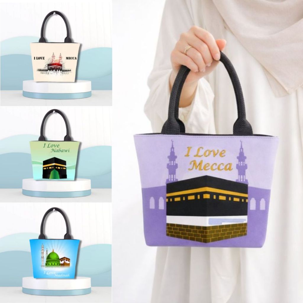 [MINI] Tas Wanita Oleh2 Haji dan Umroh Totebag Bahan Kanvas Resleting GROSIR & ECERAN
