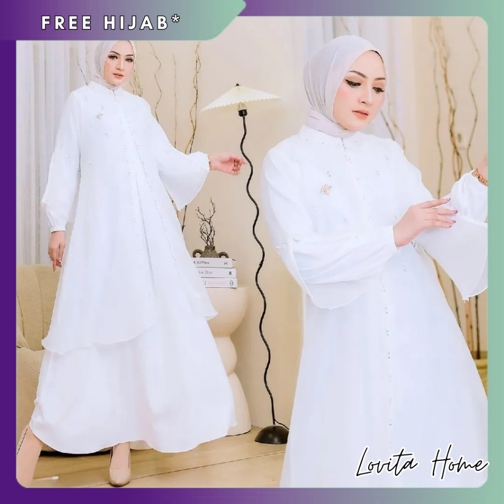 Instant COD - Setelan Gamis Outer Organza SAFIRA Payet Premium / Baju Muslim Bahan Organza / Baju Ku