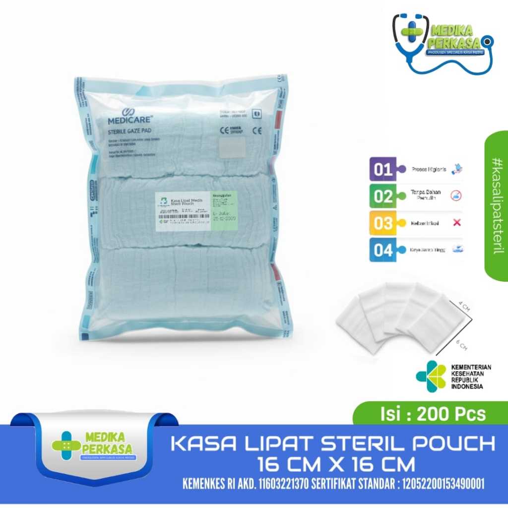 Kasa Steril Kain Perban Pembalut Luka Kecil Uk 16x16 Cm Isi 200 Pcs