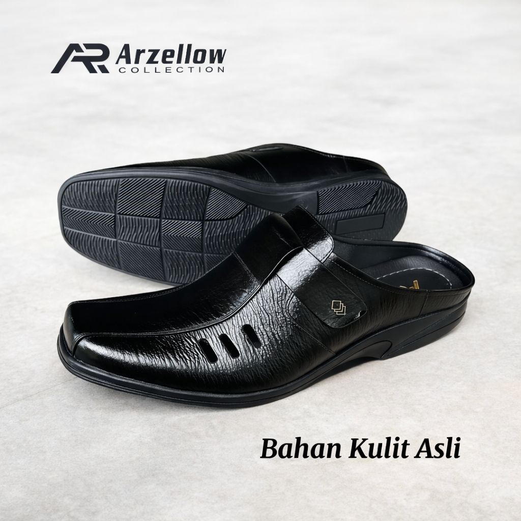 Sepatu Sandal Selop Bustong Pria Kulit Asli Slip On pantofel laki-laki
