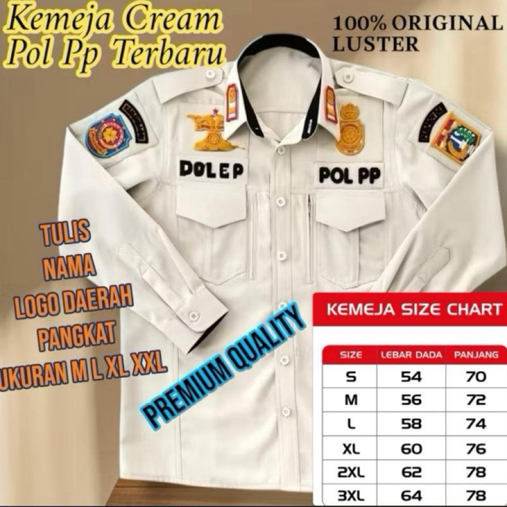 Kemeja Cream POL PP Terbaru Bahan Luster+Bordir 3D