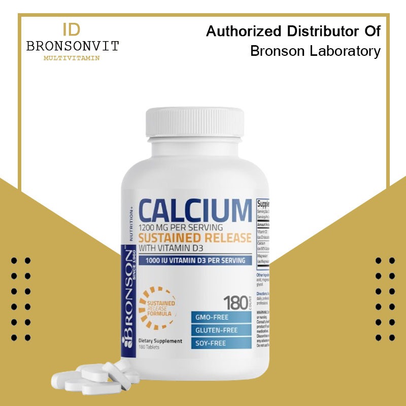 Bronson Calcium 1200mg Sustained Release with Vitamin D3 1000IU Magnesium 80mg - 180 Tablets