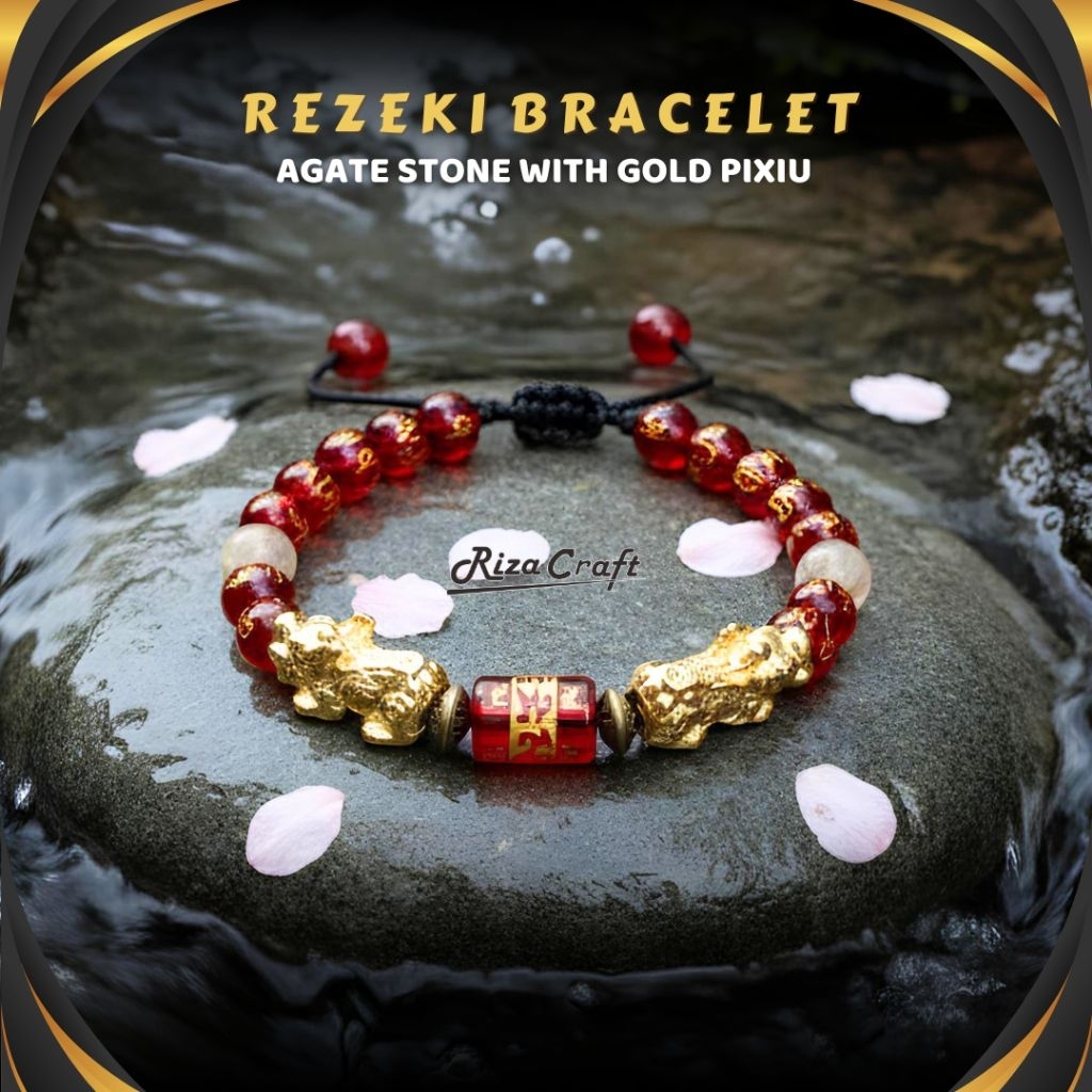 Gelang Serut Batu Ukiran Tibet Alam Kecil Kristal Merah Pixiu Naga Emas Akik Kombinasi Citrine Asli 