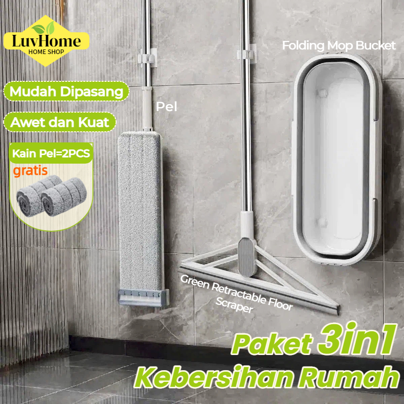 LuvHome 42cm Alat Pel Lantai Datar Jumbo Pel Cuci Peras Otomatis Memiliki Wiper Anti Karat Kain Micr