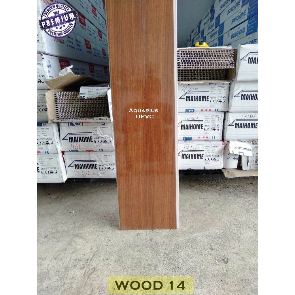 Plafon PVC Motif Putih Wood 14 Glossy Tebal 8mm Lebar 20cm Anti Air Rayap Kwalitas Premium