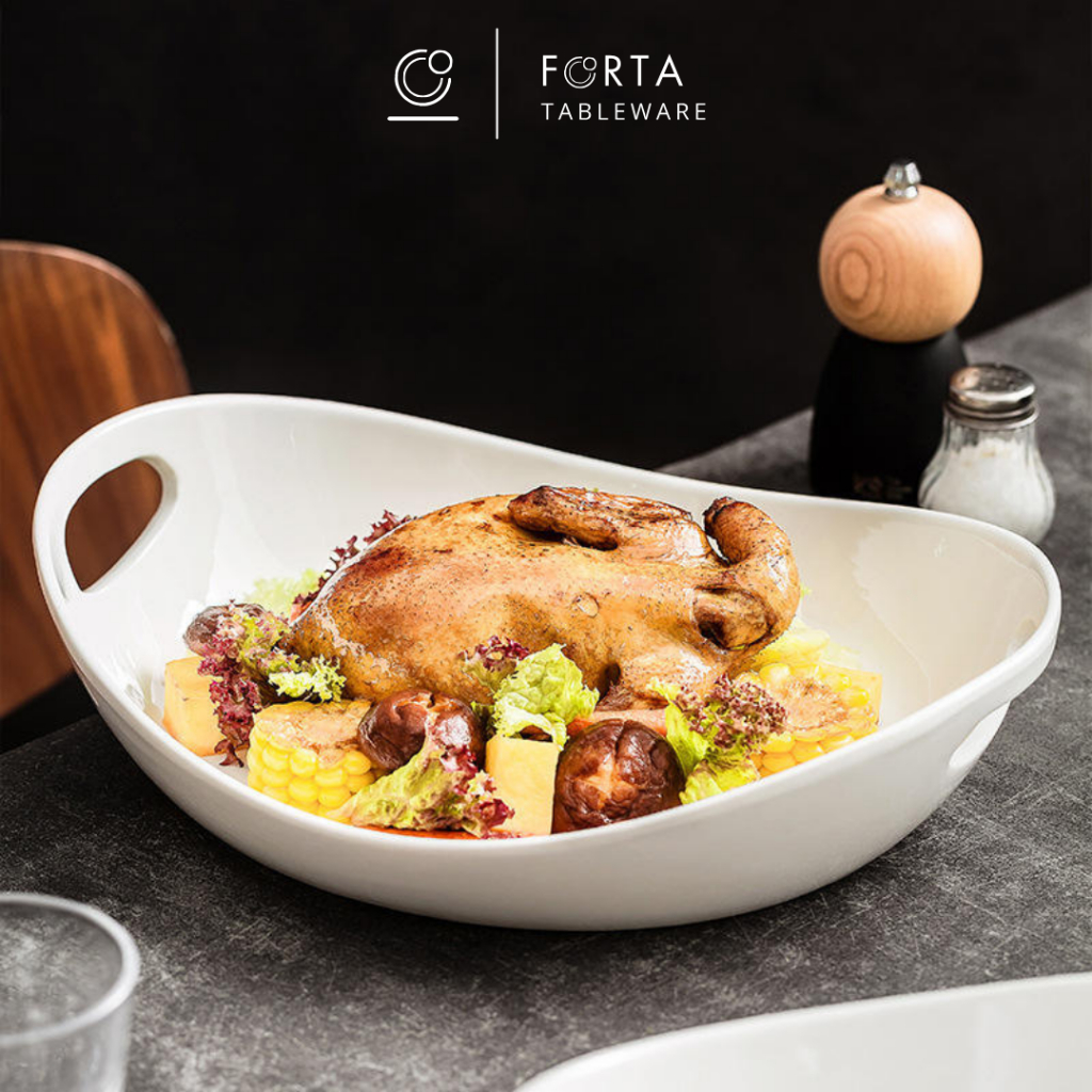 FORTA Mangkok buah keramik premium Putih Polos Ukuran 25,5x22 cm hotelware putih polos 131-1