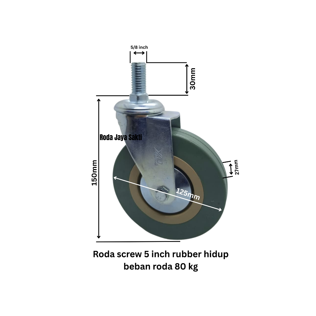 Roda screw 5 inch rubber (hidup & hidup+rem)