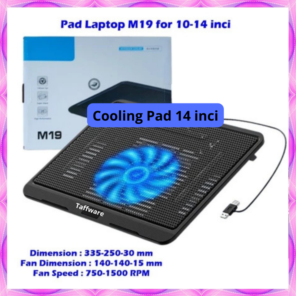 Cooling Pad Laptop Kipas Pendingin Laptop Portable Silent 1 Fan 14 Inch - V19 Pendingin Laptop