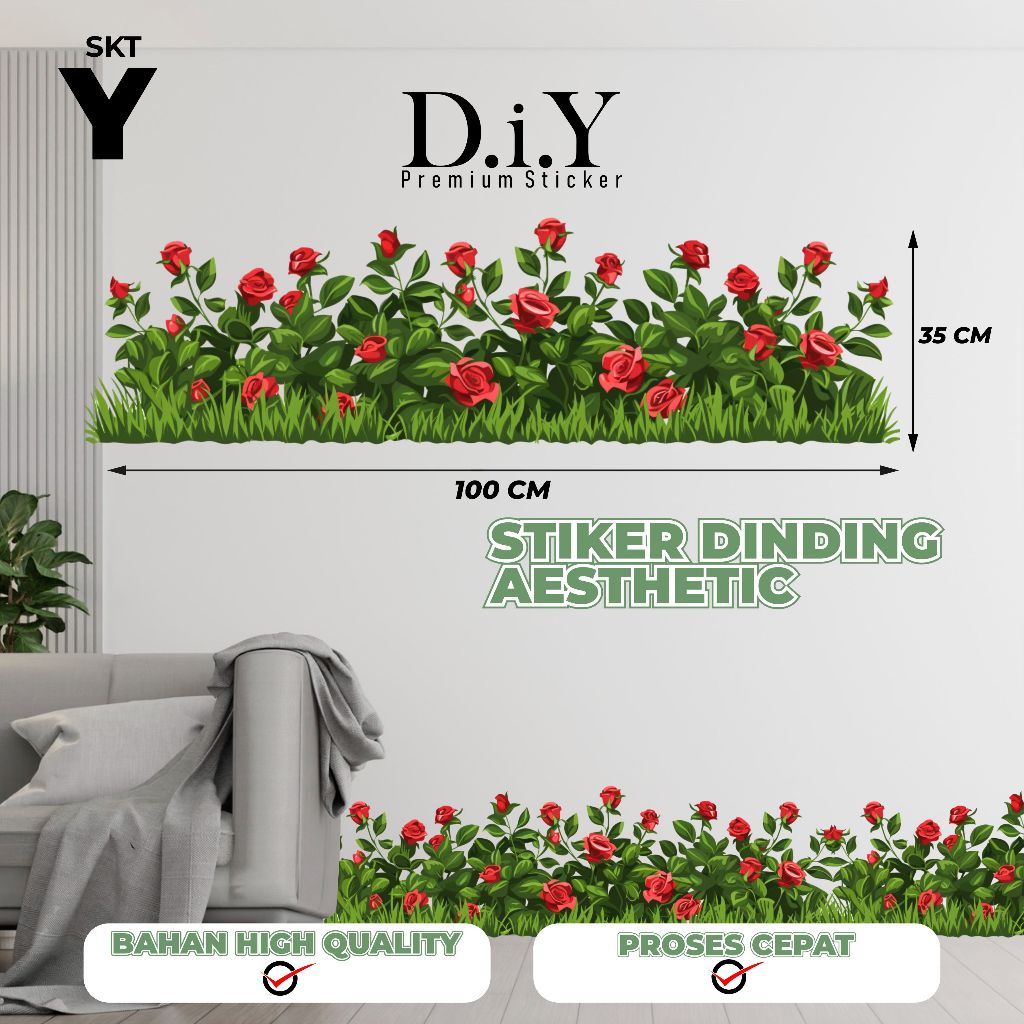 CUTTING STIKER DINDING KAMAR MOTIF BUNGA AESTHETIC-WALLPAPER KAMAR MANDI BUNGA MAWAR MERAH UNGU