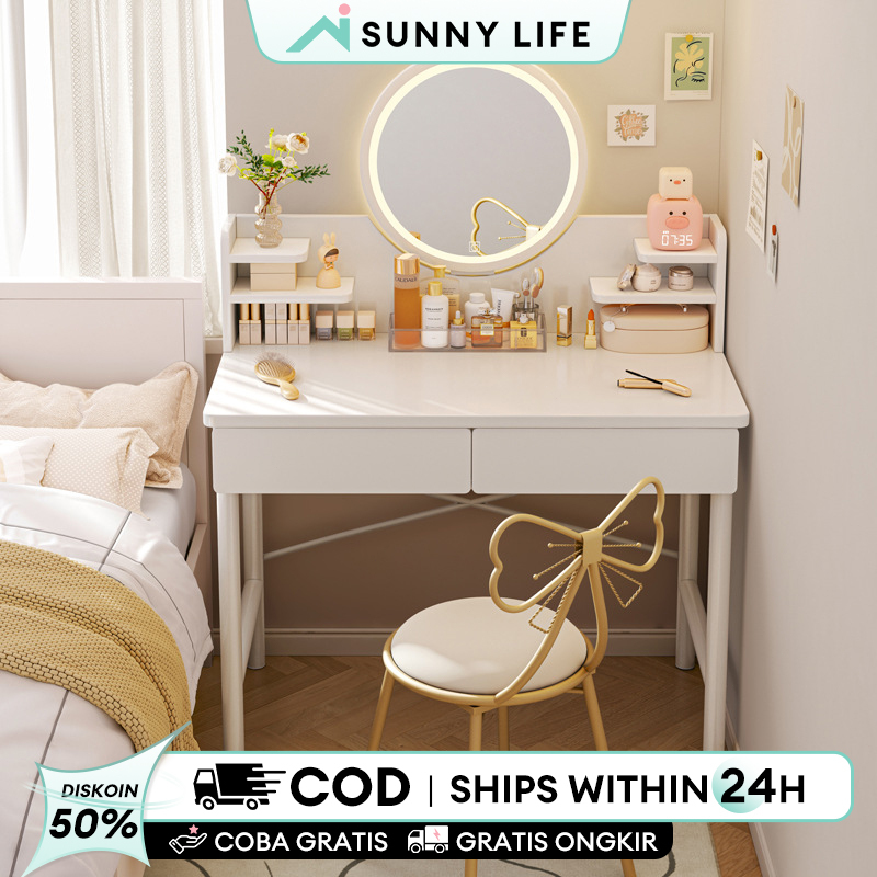 Meja Rias Lampu LED Meja Rias Putih Meja Rias Kecil Meja Kosmetik Meja Kamar Tidur
