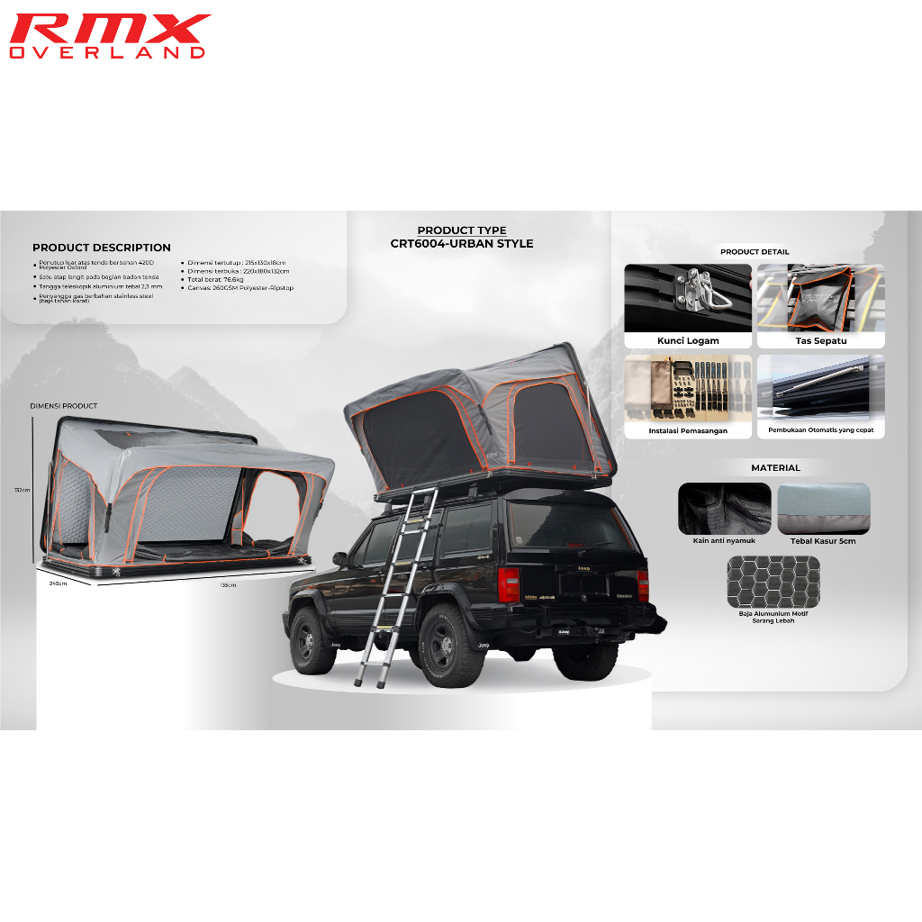 RMX Overland Rooftent Rooftop Roof Tent Tenda Atap Mobil Urban Style X Hard Shell