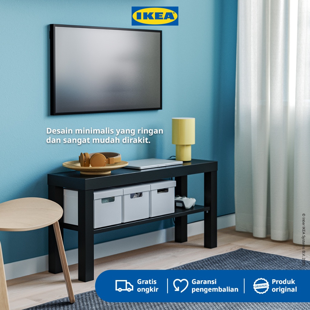 IKEA LACK Meja TV Minimalis Hitam 90x26x45 cm - Tidak Dirakit