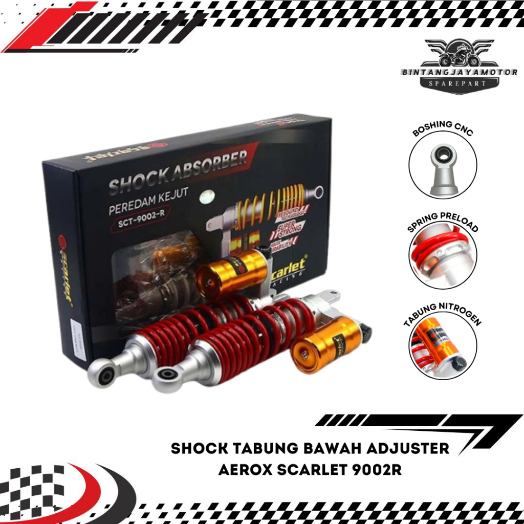 Shockbreaker Tabung Bawah Adjuster 9002 R Aerox 305mm "Original Scarlet"