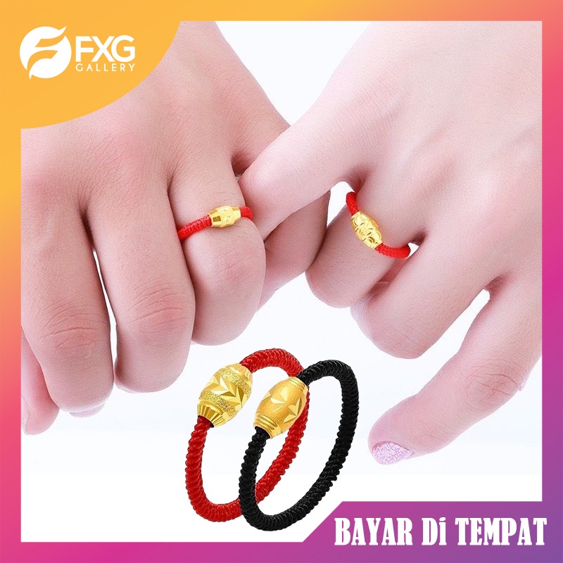 FXG Cincin Tali Merah Keberuntungan Manik Emas GLG08