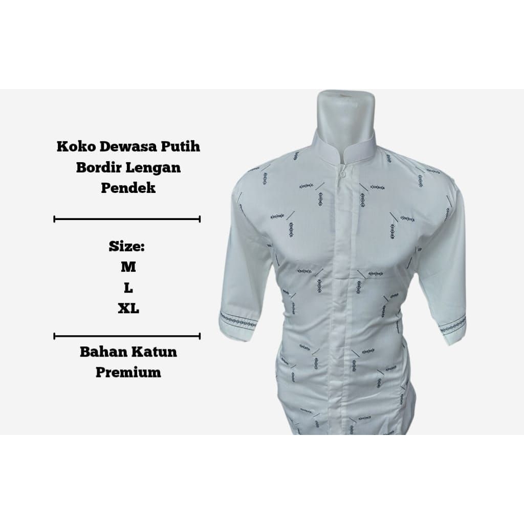 Koko putih katun premium bordir lengan pendek
