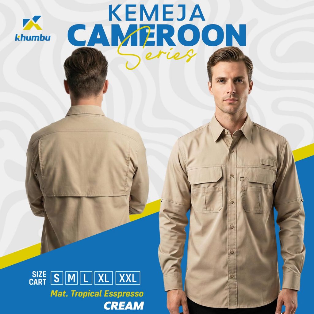 Kemeja Casual PDH Lengan Panjang Cameroon Series CREAM | Kemeja Kerja Pria Semi Formal By KHUMBU