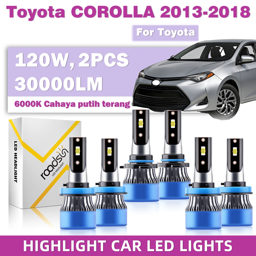 Lampu Depan Mobil LED ROADSUN 9005 H11 H16 untuk Toyota Corolla 2013-2018 (untuk lampu jauh, lampu d