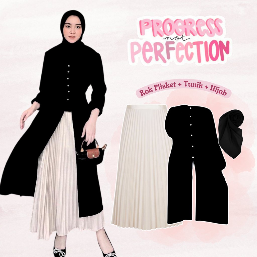 Ayrin Tunik Plisket Set 3in1 / Tunik Ayrin Crinkle Airflow + Rok Plisket Hyget Premium + Hijab Polyc