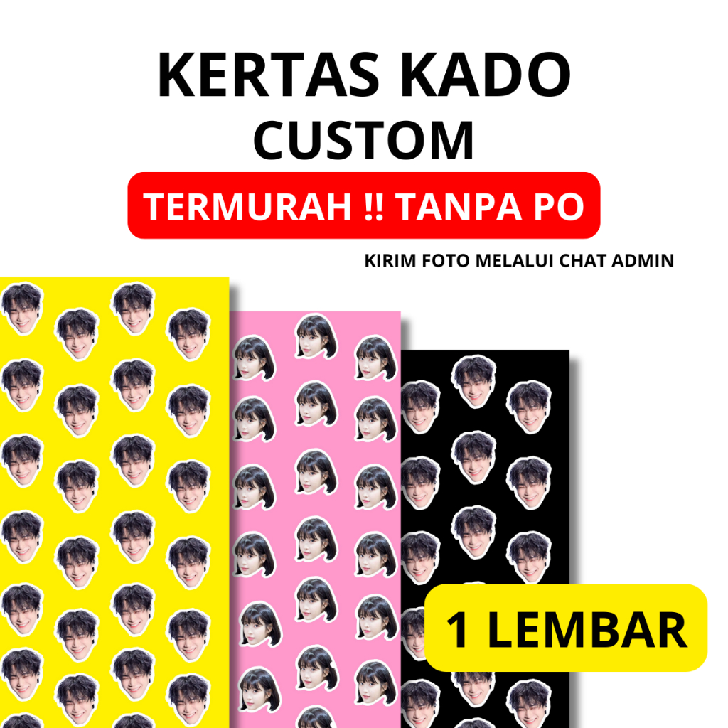 Kertas Kado Custom Wajah Foto 1 Lembar Sehari Jadi Kertas Kado A3 HVS 100 gsm