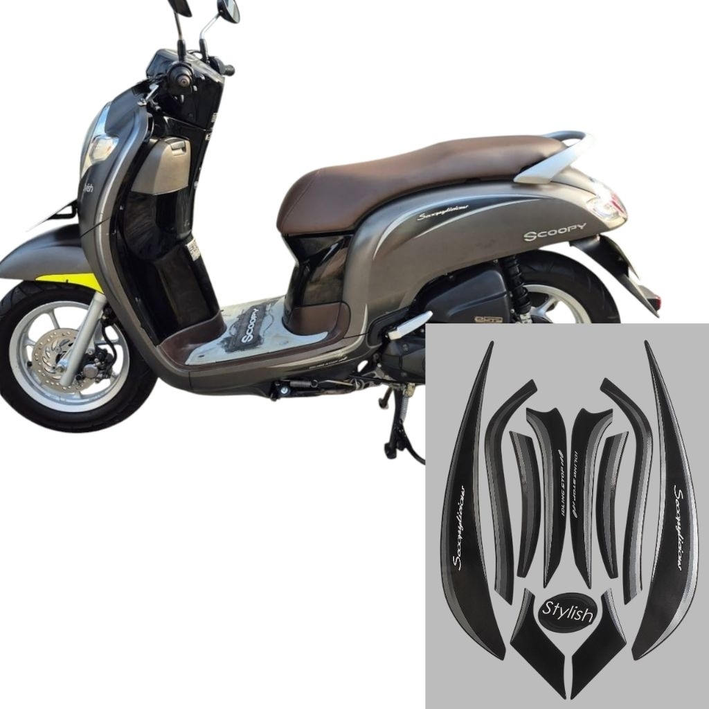 Stiker Striping Lis Body Motor Scoopy Stylish 2018 Warna Matte Brown
