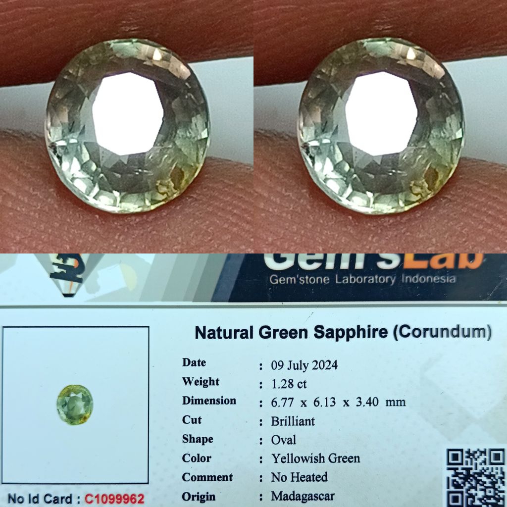 NATURAL GREEN SAPPHIRE MADAGASCAR NO HEATED YELLOWISH GREEN CUTTING BRILLIANT MEMO GLI LAB