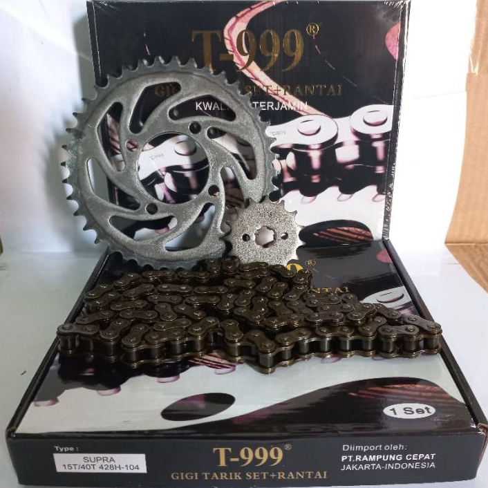 T999 Gir/Gear Paket/Set Komplit Motor Supra (15T/40T) 428H-104 Original