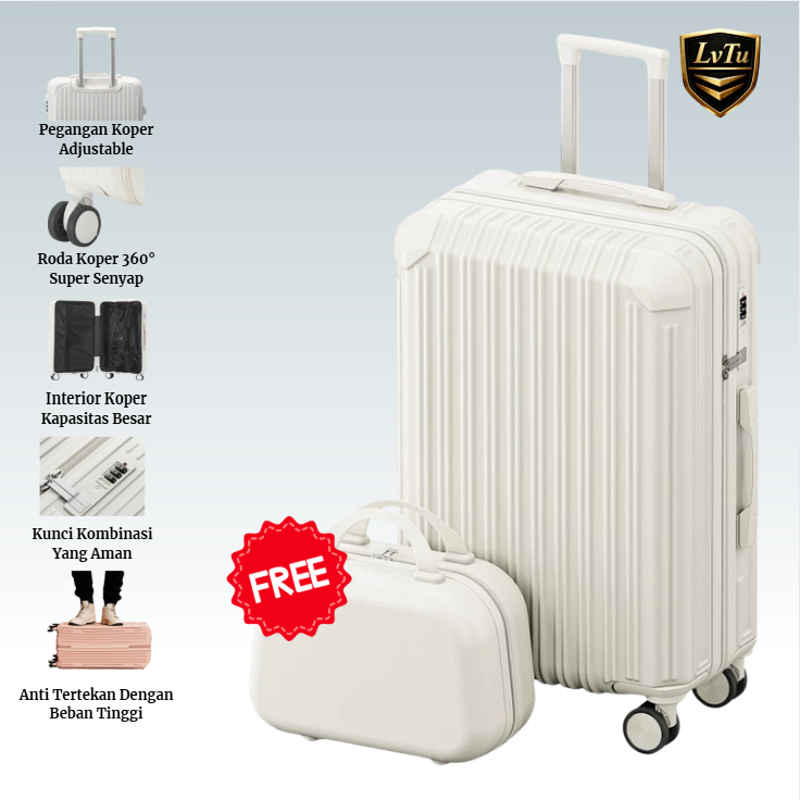 Koper Kabin Bagasi ABS+PC 18-24inch Tas Koper Besar Anak Perempuan Kokoh FREE Koper Mini