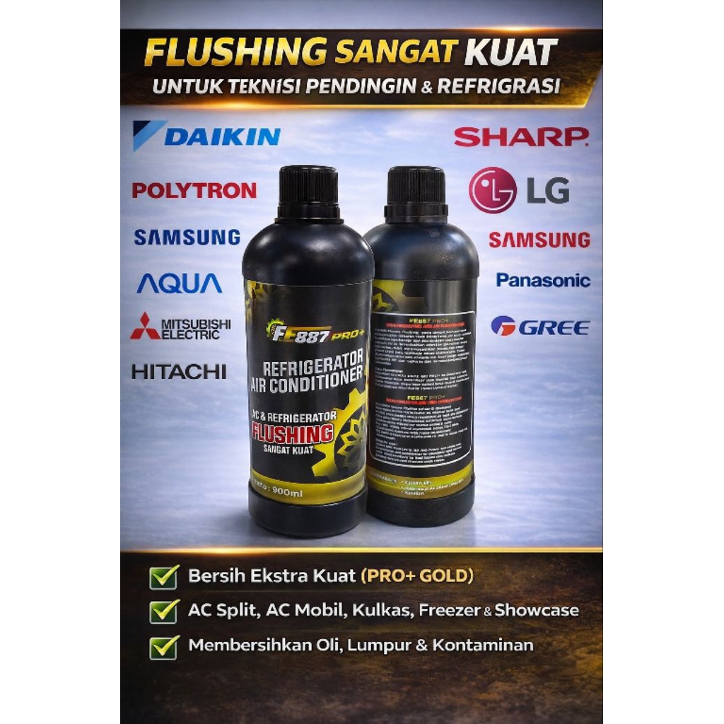 Cairan Flushing PRO+ GOLD Flushing Pipa AC Split, AC Mobil, Kulkas & Freezer