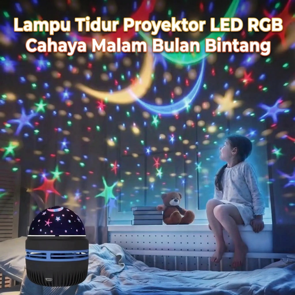 Lampu Proyektor Kamar LED Bulan Bintang / Lampu Tidur Anak / Lampu LED Disco Hias Motif Warna Cantik