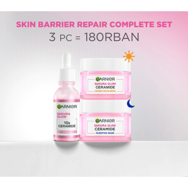GARNIER Paket Skincare 1 Set Lengkap Sakura Glow Ceramide Skin Barrier Hydrating Daily Set Serum & C
