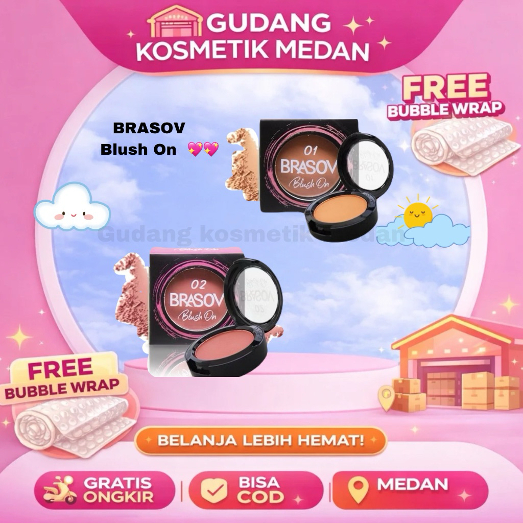 BRASOV - BLUSH ON ( 4.5 g ) - Perona Pipi Shade 01 & 02 Makeup Powder Blushed Aroma Musk