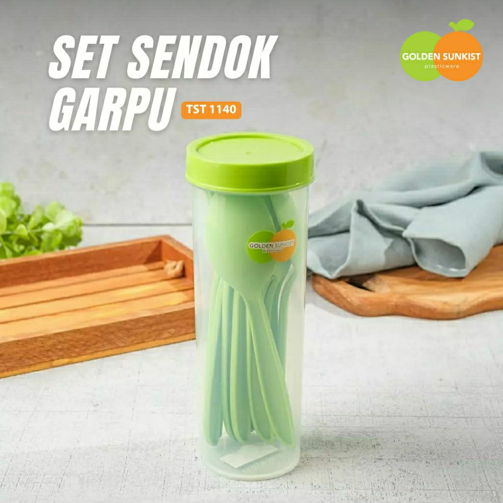 set sendok garpu golden Sunkist hijau