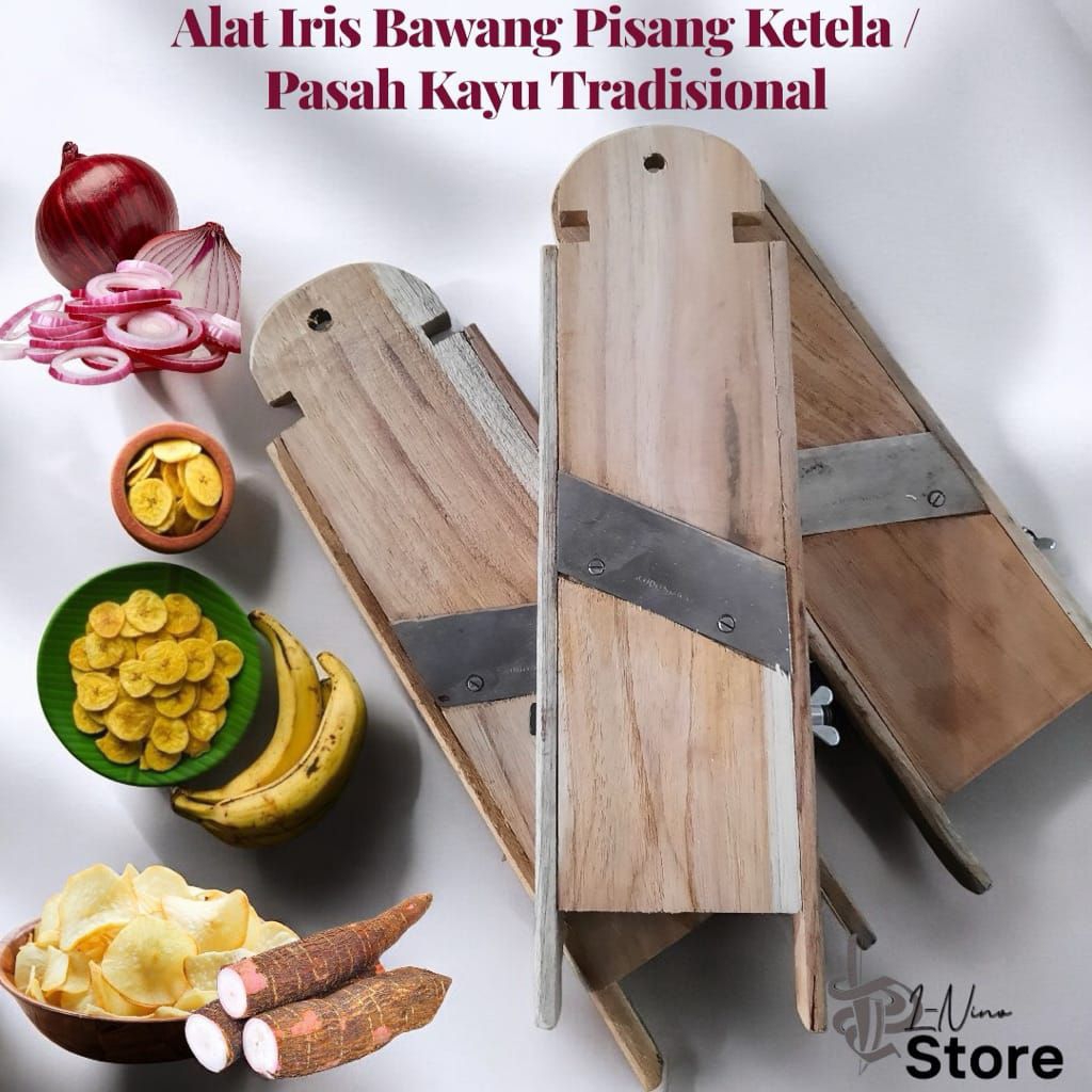 Alat Pengiris Pemotong Keripik Singkong/Pisang/Ubi - Parutan Singkong Kayu Jati - Alat Pengiris Bawa