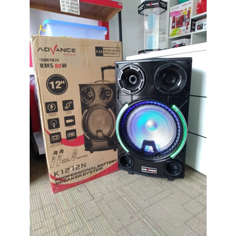 Advance K1212N Speaker Portable 12 Inch Bluetooth + 2 Mic Wireless Karaoke Sound Garansi Resmi